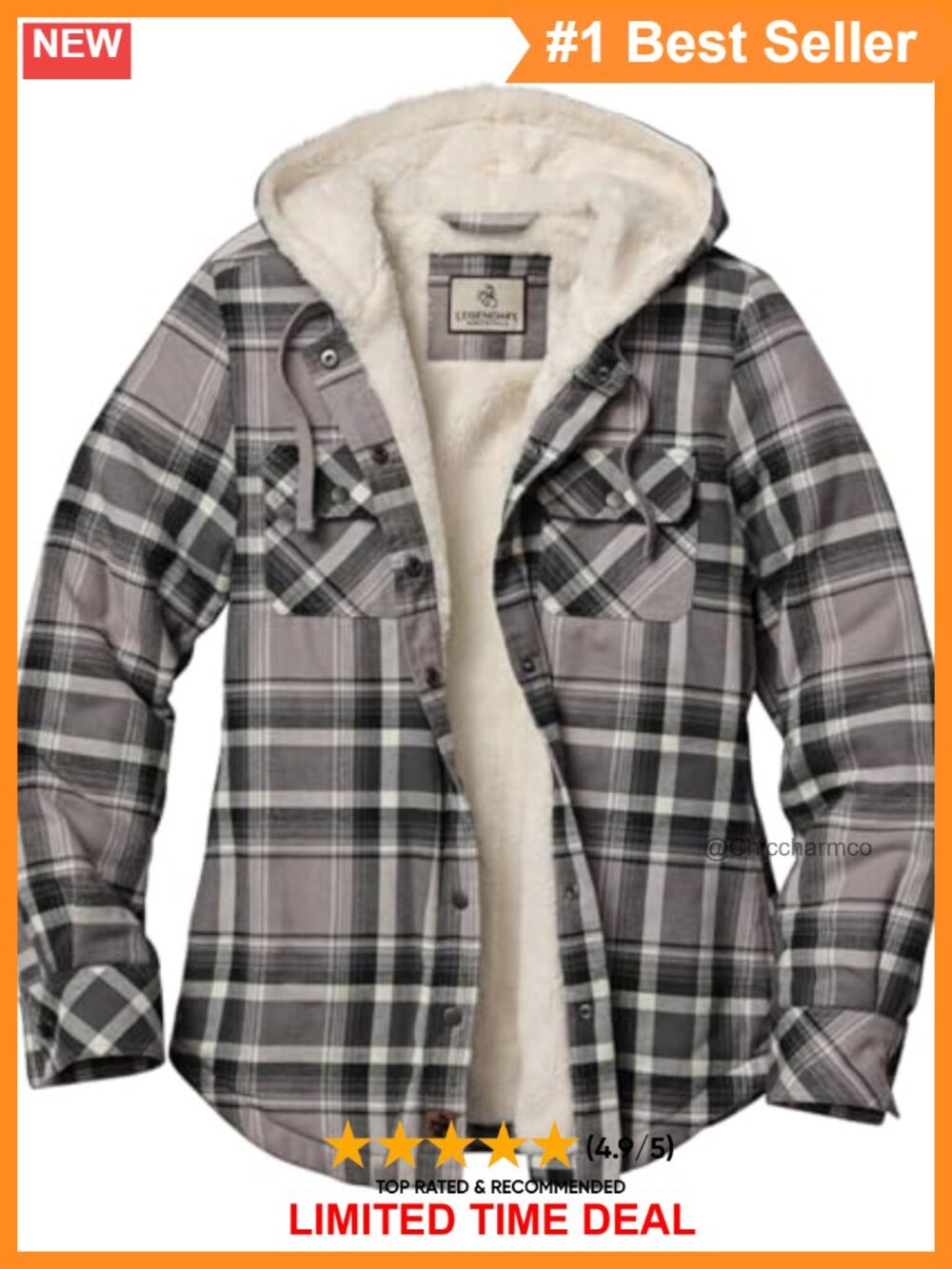 Sherpa Lined Hooded Flannel Shirt Jacket Snap Front Plaid
